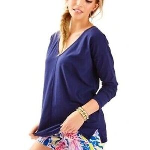 Lilly Pulitzer Luxletic Treena V neck long sleeved top navy